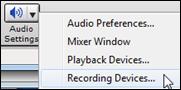 Audio Settings button menu